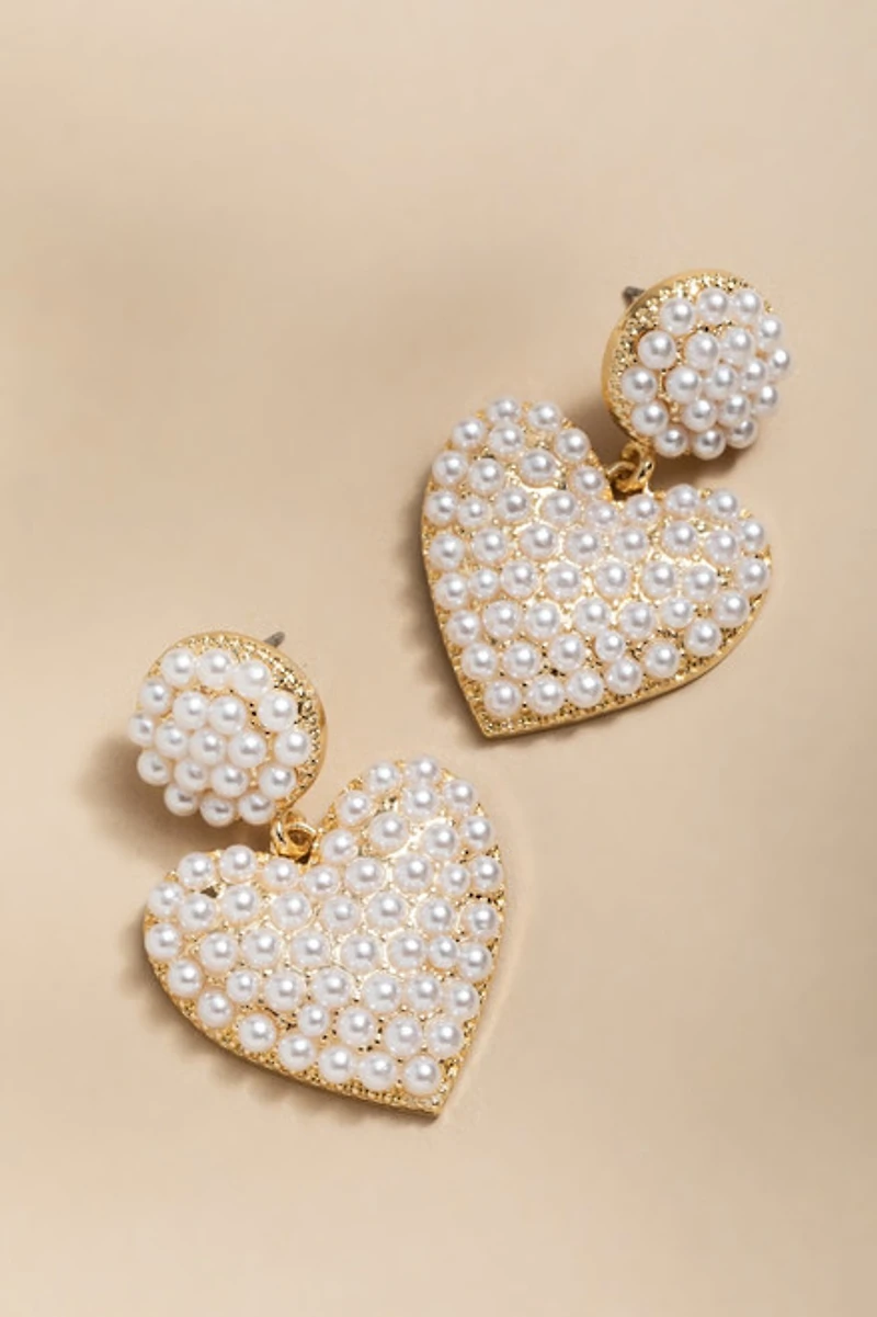 Danielle Pearl Heart Cluster Drop Earrings