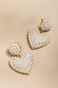 Danielle Pearl Heart Cluster Drop Earrings