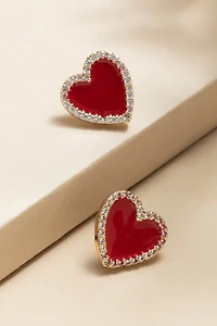 Terri Pave Border Heart Stud Earrings