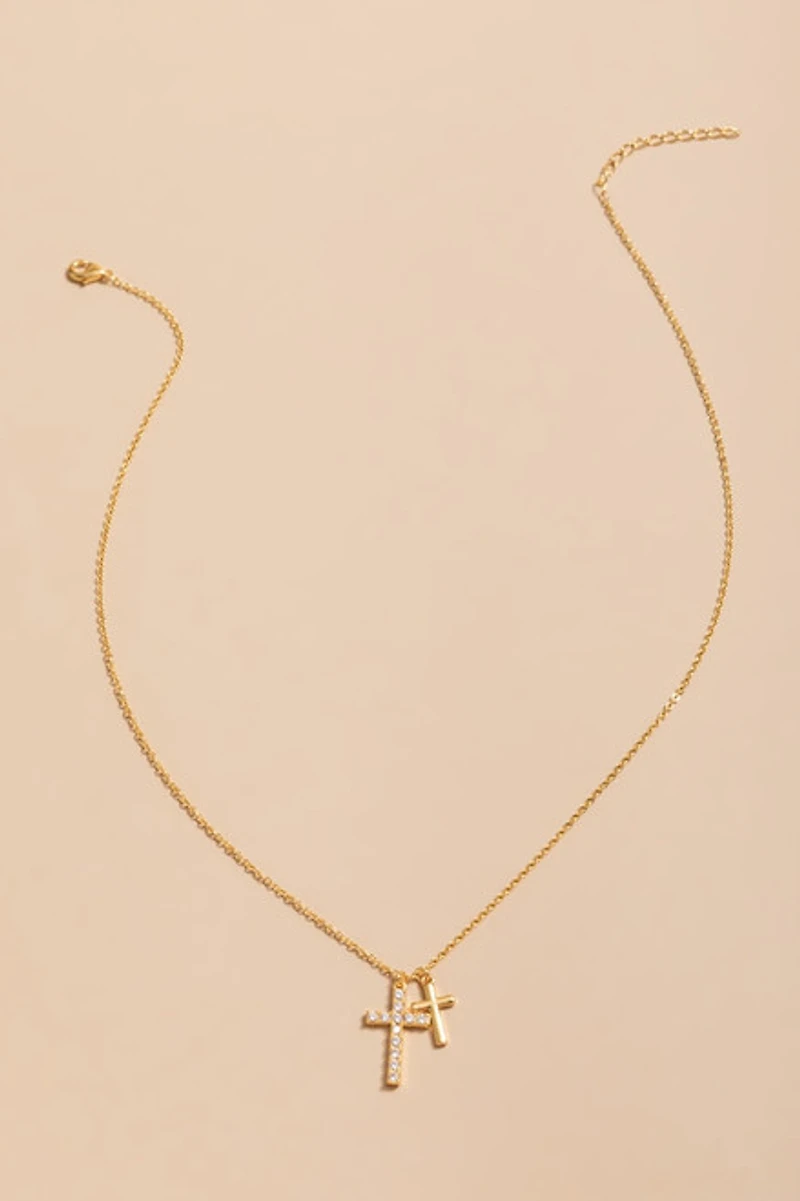 Morgan Double Cross Charm Pendant Necklace