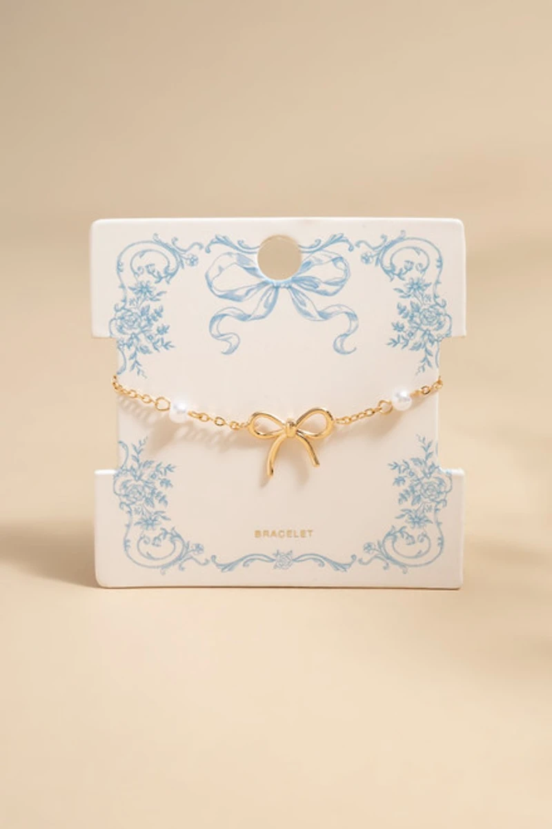 Jacquelyn Bow With Pearls Carded Bracelet