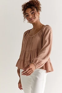 Joyce Button Front Tiered Blouse