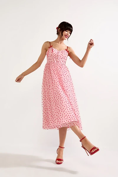 Anne Flocked Heart Tulle Midi Dress