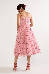 Anne Flocked Heart Tulle Midi Dress