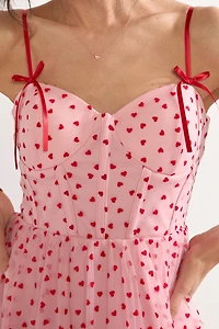 Anne Flocked Heart Tulle Midi Dress