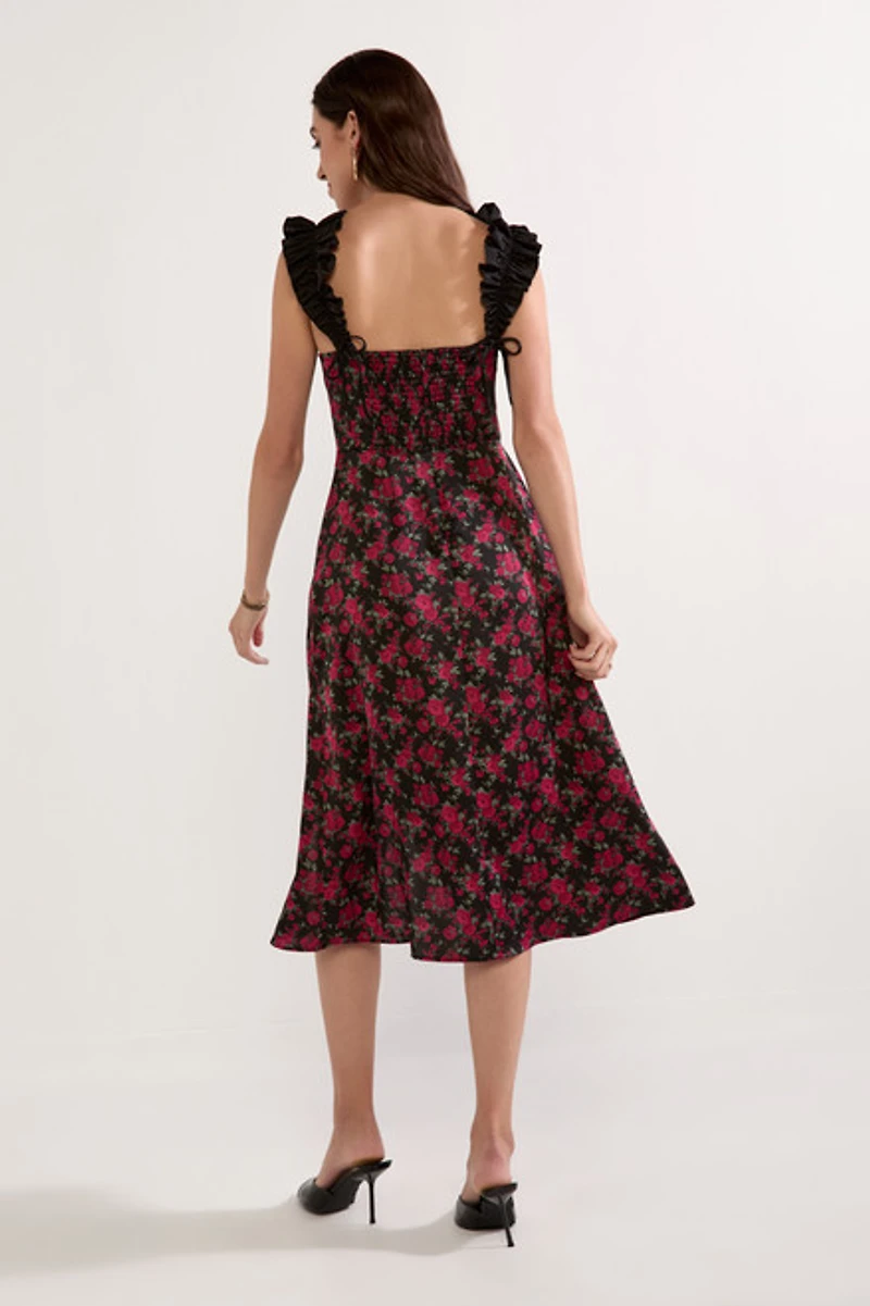 Melissa Floral Satin Midi Dress