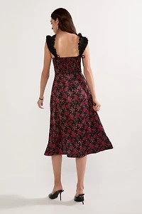 Melissa Floral Satin Midi Dress