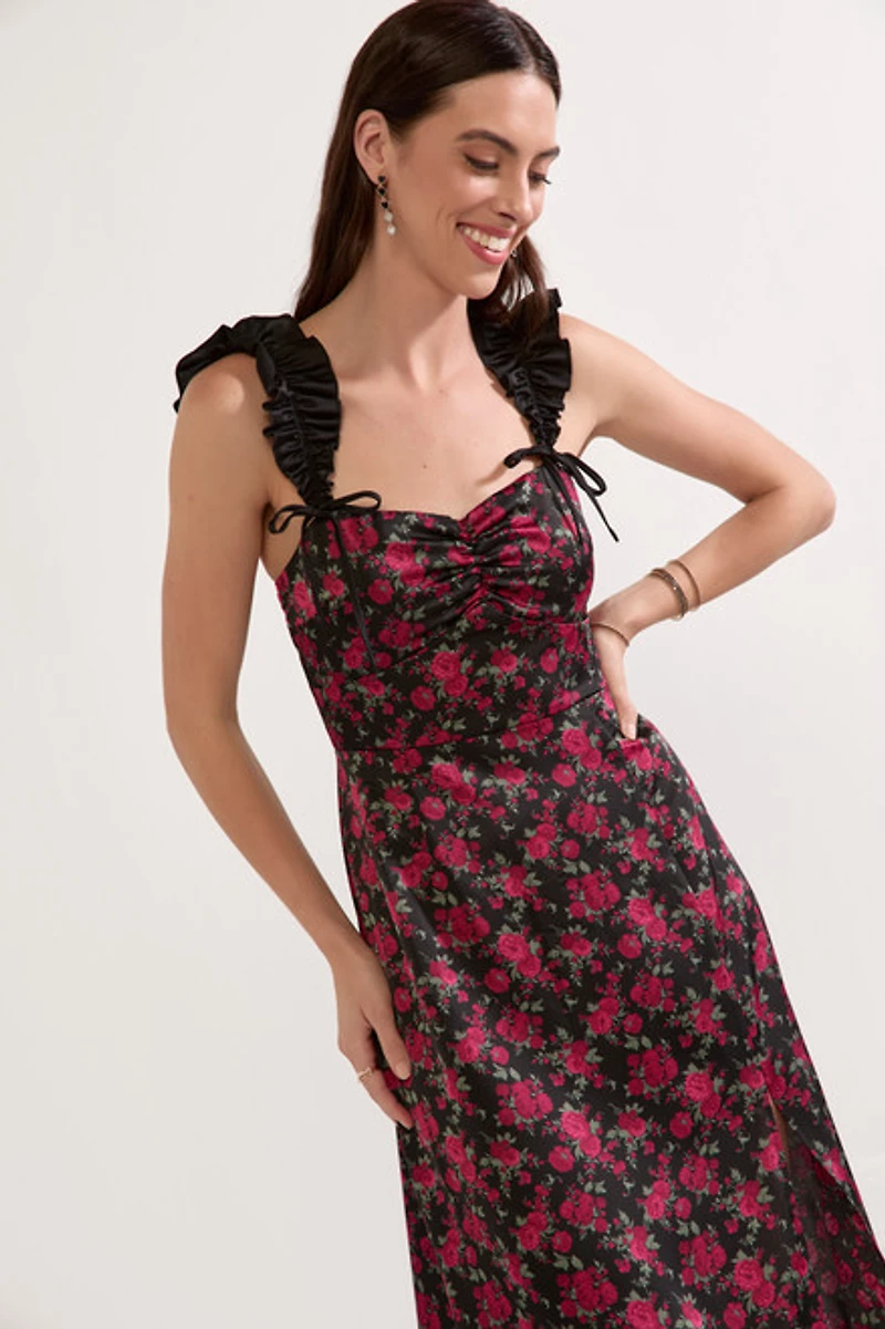 Melissa Floral Satin Midi Dress