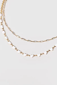 Janice White Heart Station Layered Gold Chain Necklace