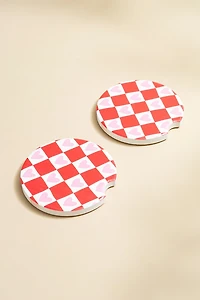 Hellen Heart Checkered Car Coaster