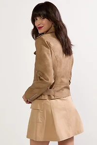 Emma Cropped Faux Leather Moto Jacket