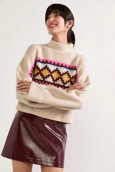 Emma Mock Neck Fairisle Front Sweater