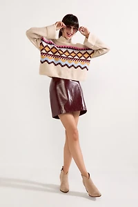 Emma Mock Neck Fairisle Front Sweater