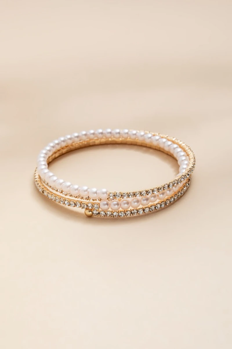Wendy Pearl And Crystal Wrap Strand Bracelet