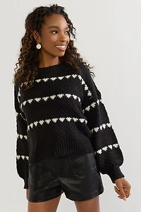 Debbie Heart Striped Pullover Sweater