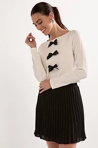 Noelle Bow Applique Rib Knit Top