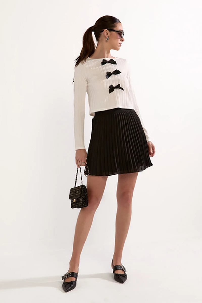 Noelle Bow Applique Rib Knit Top