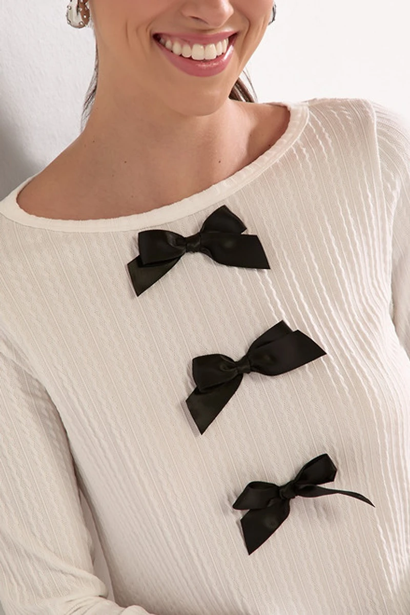 Noelle Bow Applique Rib Knit Top