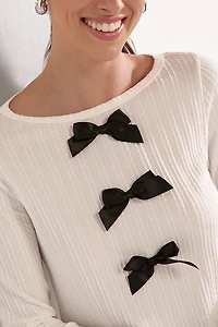 Noelle Bow Applique Rib Knit Top