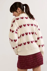 Gina Heart Striped Mock Neck Pullover Sweater