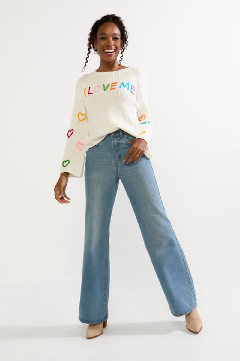 I Love Me 3D Stitch Pullover Sweater