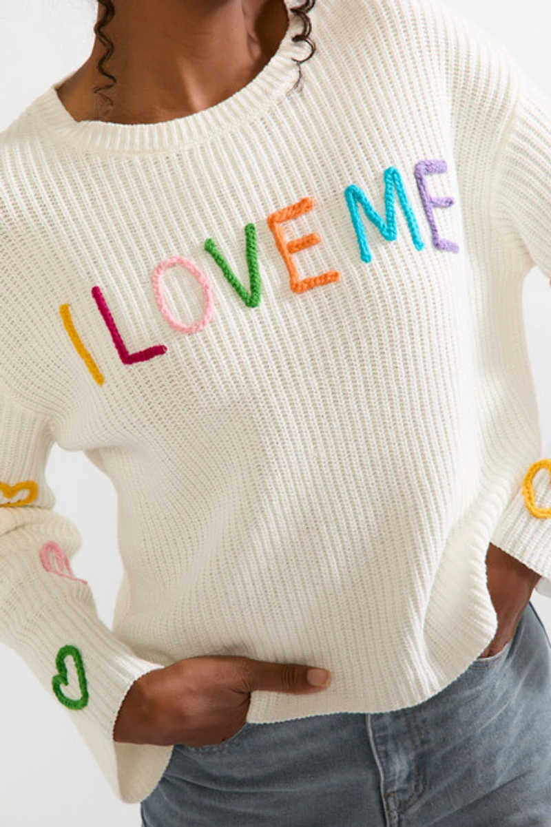 I Love Me 3D Stitch Pullover Sweater