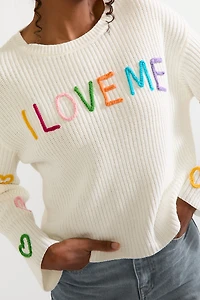 I Love Me 3D Stitch Pullover Sweater