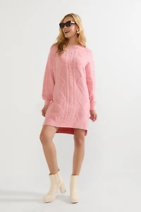 Elsa Pearl Embellished Cable Sweater Mini Dress