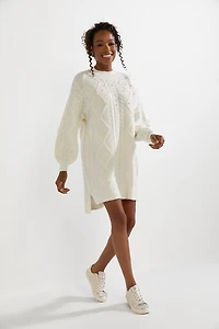 Elsa Pearl Embellished Cable Sweater Mini Dress