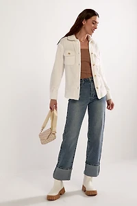 Natasha Solid Fleece Button Up Shacket