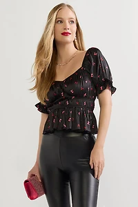 Donna Satin Bow Print Blouse