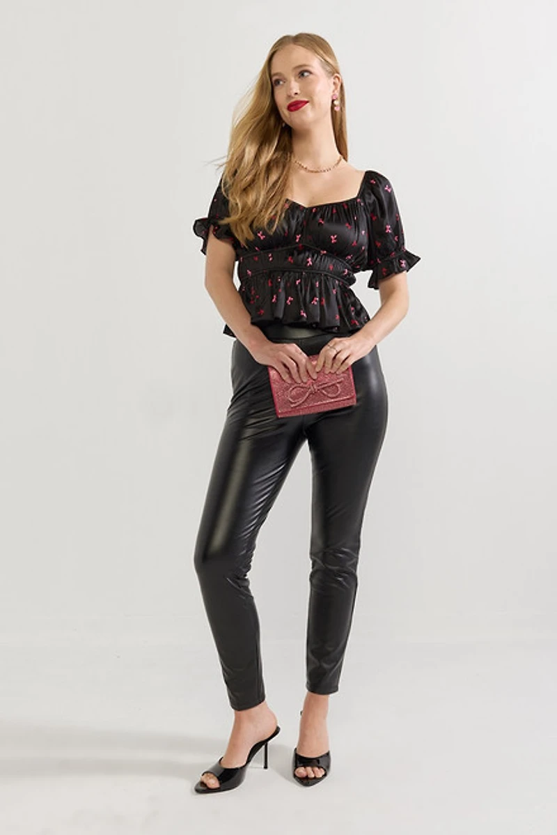 Donna Satin Bow Print Blouse