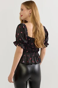 Donna Satin Bow Print Blouse