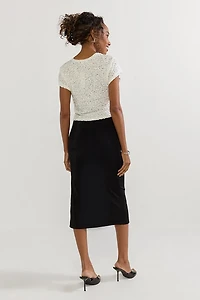Janis Cinched Fitted Slit Midi Skirt