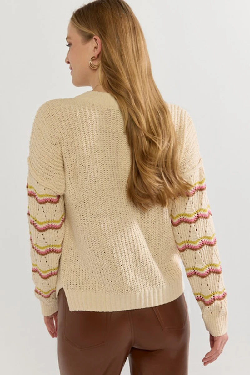 Daphne Striped Sleeve Pullover Sweater