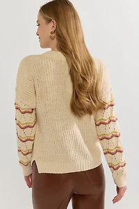 Daphne Striped Sleeve Pullover Sweater
