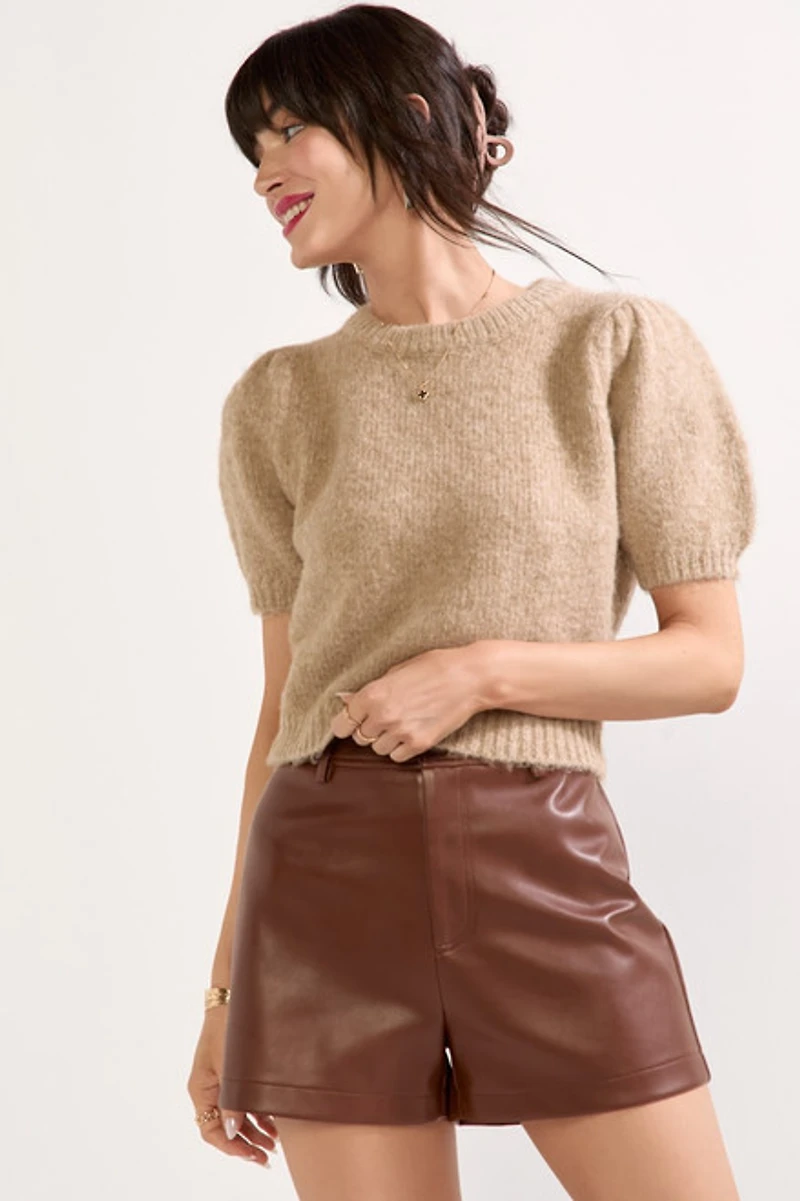 Margaret Short Puff Sleeve Sweater Top