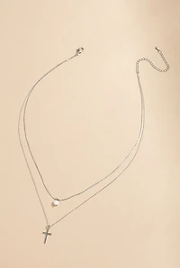 Briggite Pearl And Cross Pendant Layered Necklace