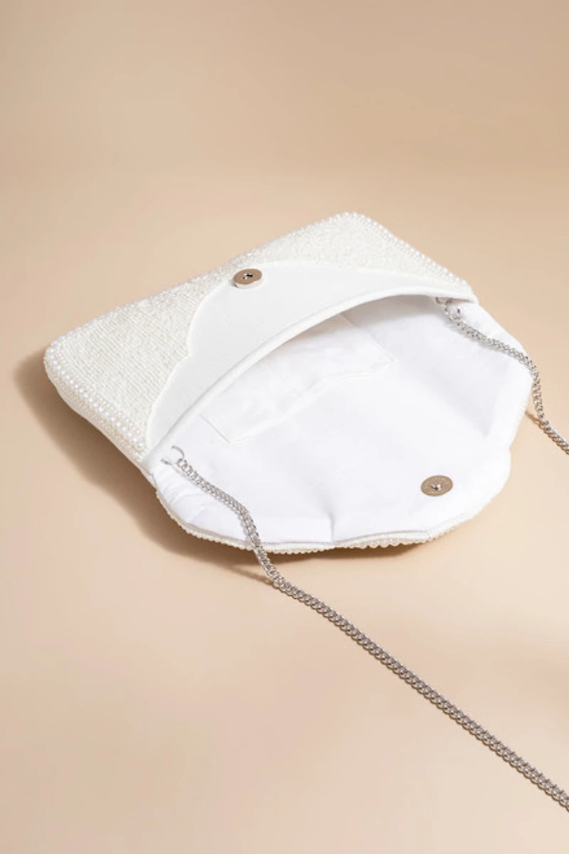 Caitlin Pearl Embellished Scallop Clutch Bag