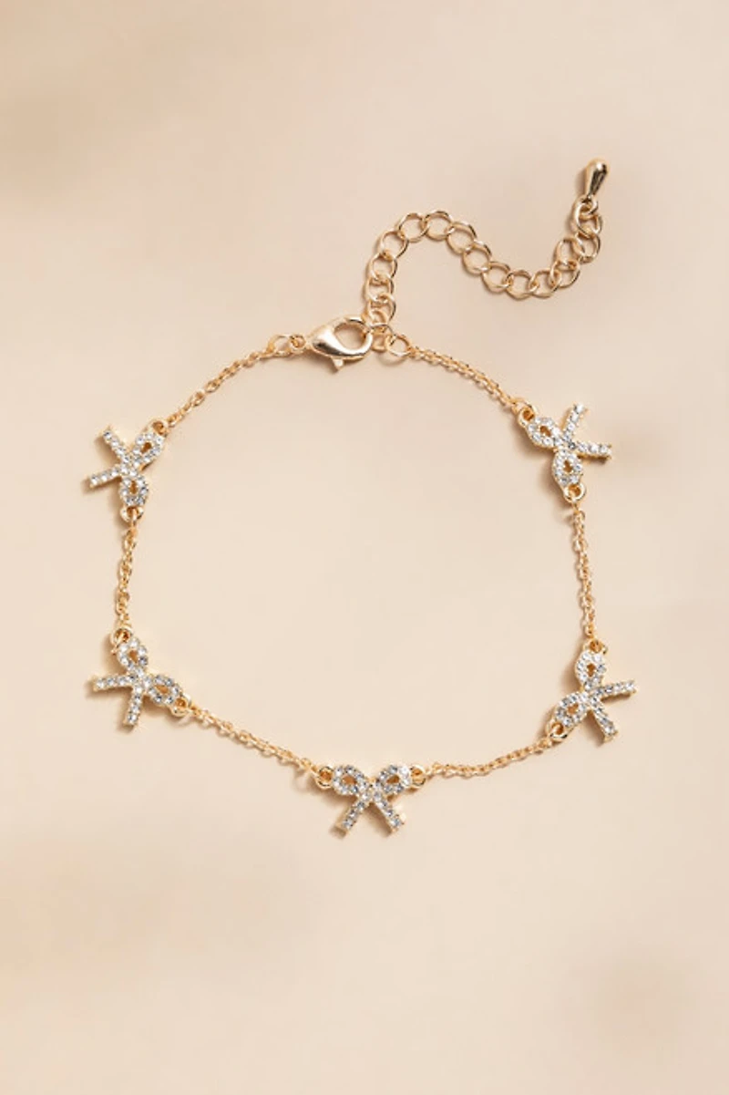 Jannie Crystal Bow Station Gold Bracelet