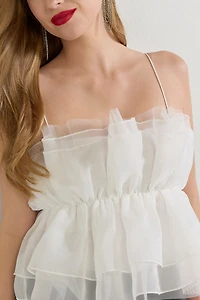 Berta Organza Ruffle Tiered Sleeveless Top
