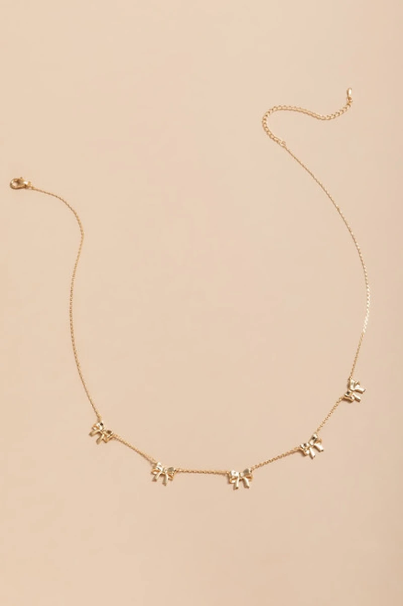 Sylvia Golden Bow Station Necklace