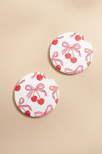 Cherry Bow Pattern Car Coaster Set