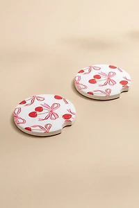 Cherry Bow Pattern Car Coaster Set