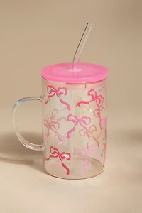 Pink Bow Pattern 15oz Glass With Handle