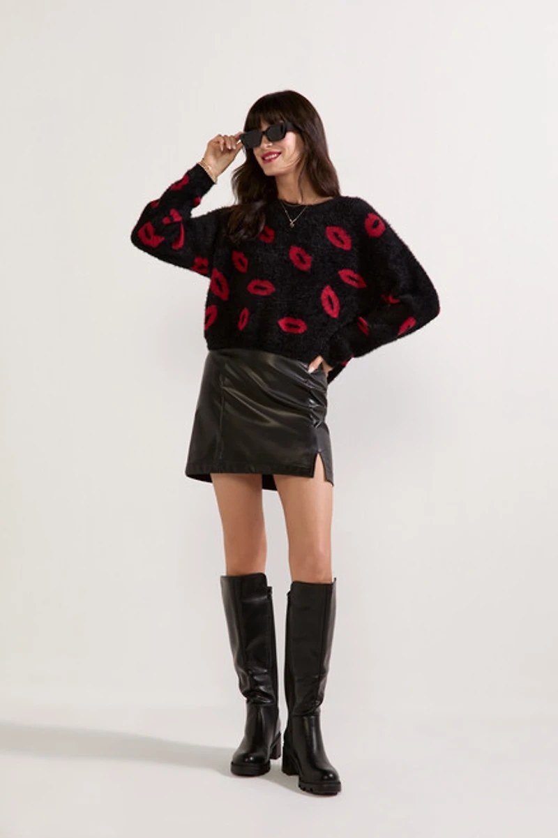 Pauline Fuzzy Lip Pattern Pullover Sweater