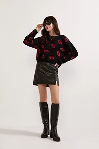 Pauline Fuzzy Lip Pattern Pullover Sweater
