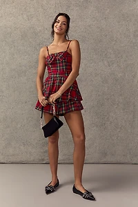 Madelyn Bow Front Tiered Plaid Romper