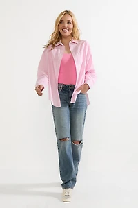 Stella Pink Striped Woven Button Down Top