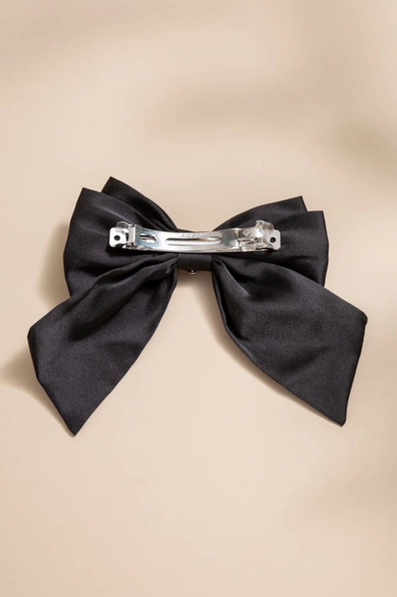Kayla Silver Heart Center Bow Hair Barrette